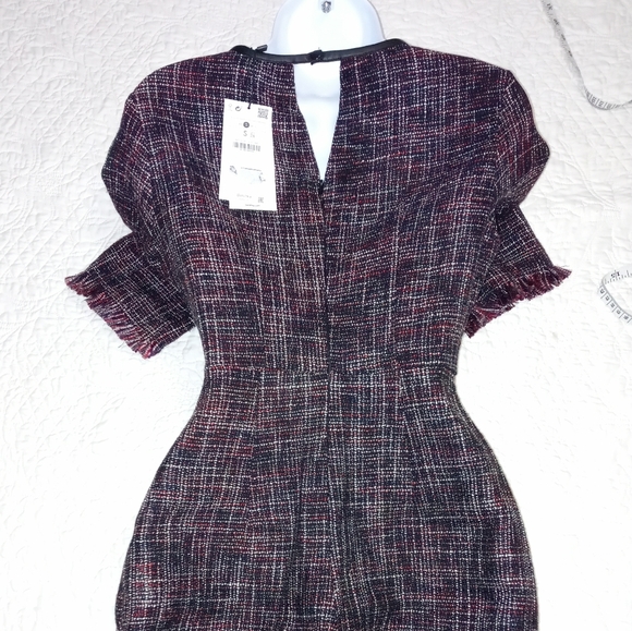 BERSHKA TWEED ROMPER DRESS HALF SLEEVE ROUND NECK SMALL - Picture 12 of 14
